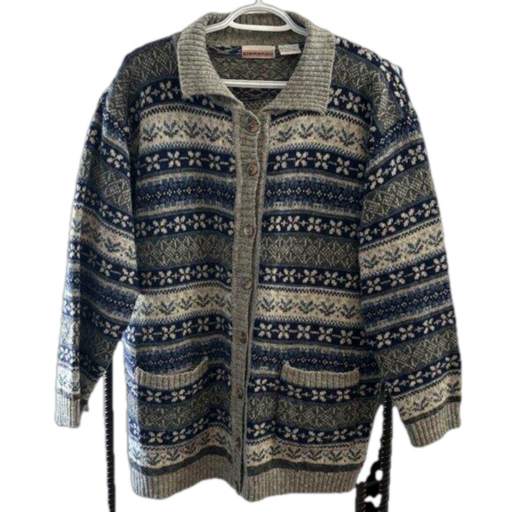 Icelandic Style Long  Button Up Cardigan Sweater